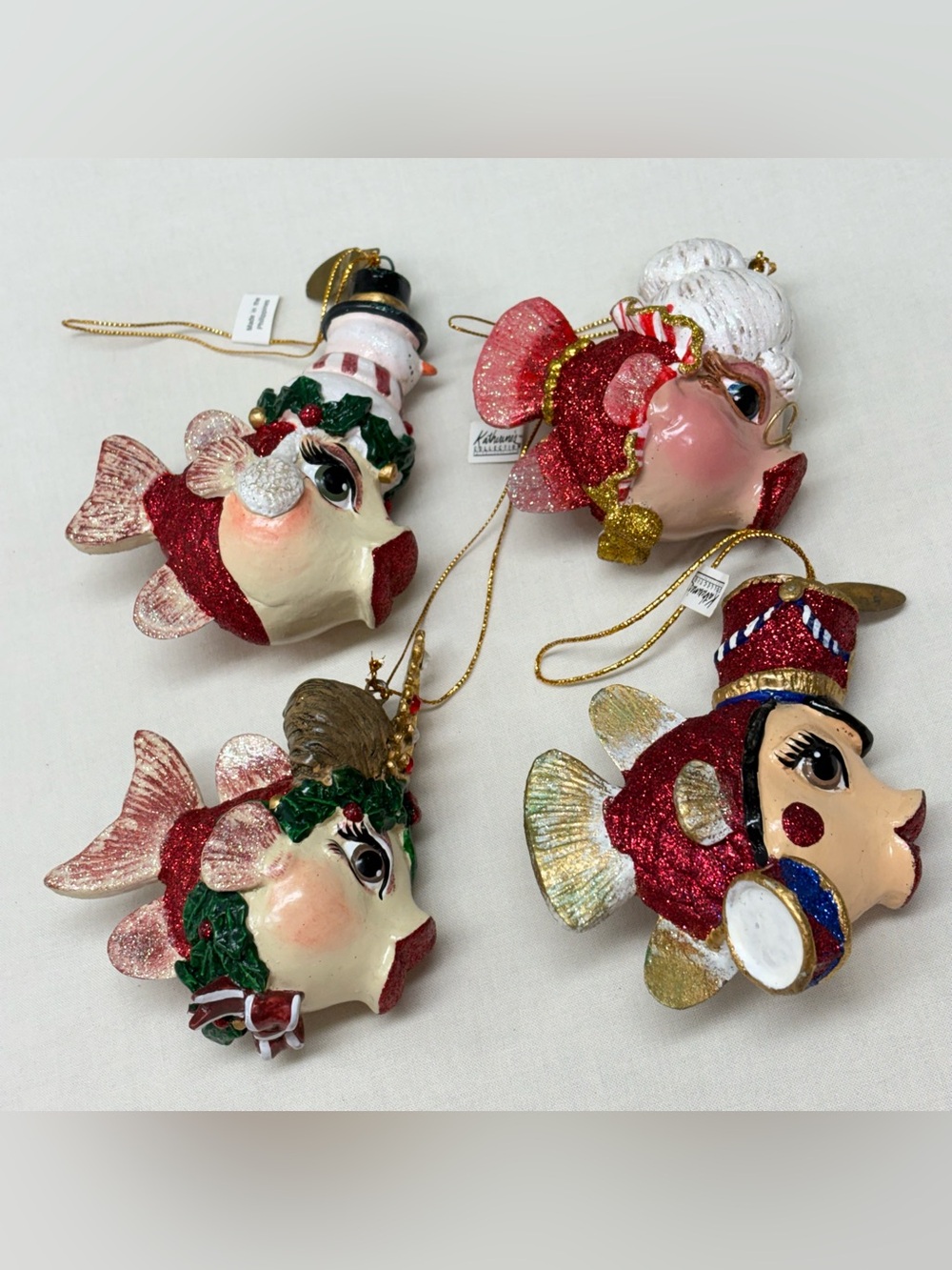 Katherine's Collection Vintage Christmas Kissing Fish Ornaments-Set of 4